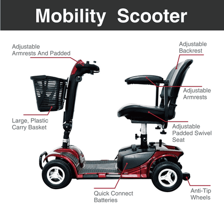 Equate Mobility 4-Wheel Motorized Power Scooter, Red