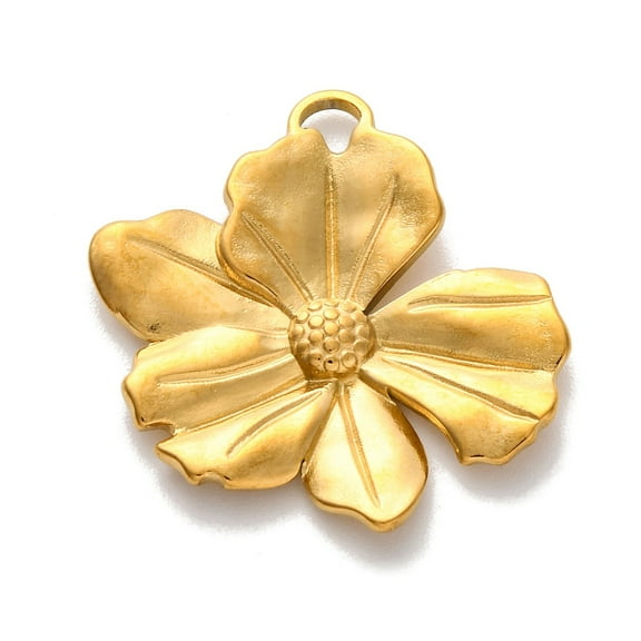 304 Stainless Steel Pendants Flower Charm Real 18K golden Plated 27x26x3mm Hole: 3mm