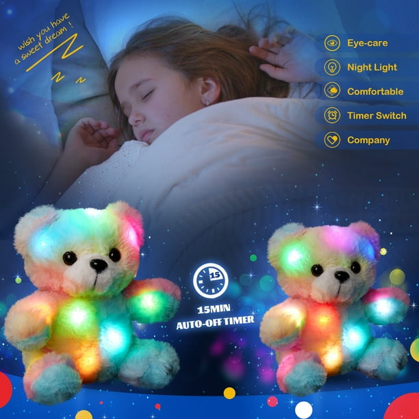 Oso de peluche Colorido LED Iluminado Felpa Animal de peluche Floppy Luces nocturnas Brillan en la oscuridad Dia de San Valentin Cumpleanos Dia de la madre Ninos Novia Arco iris JAMW Sencillez
