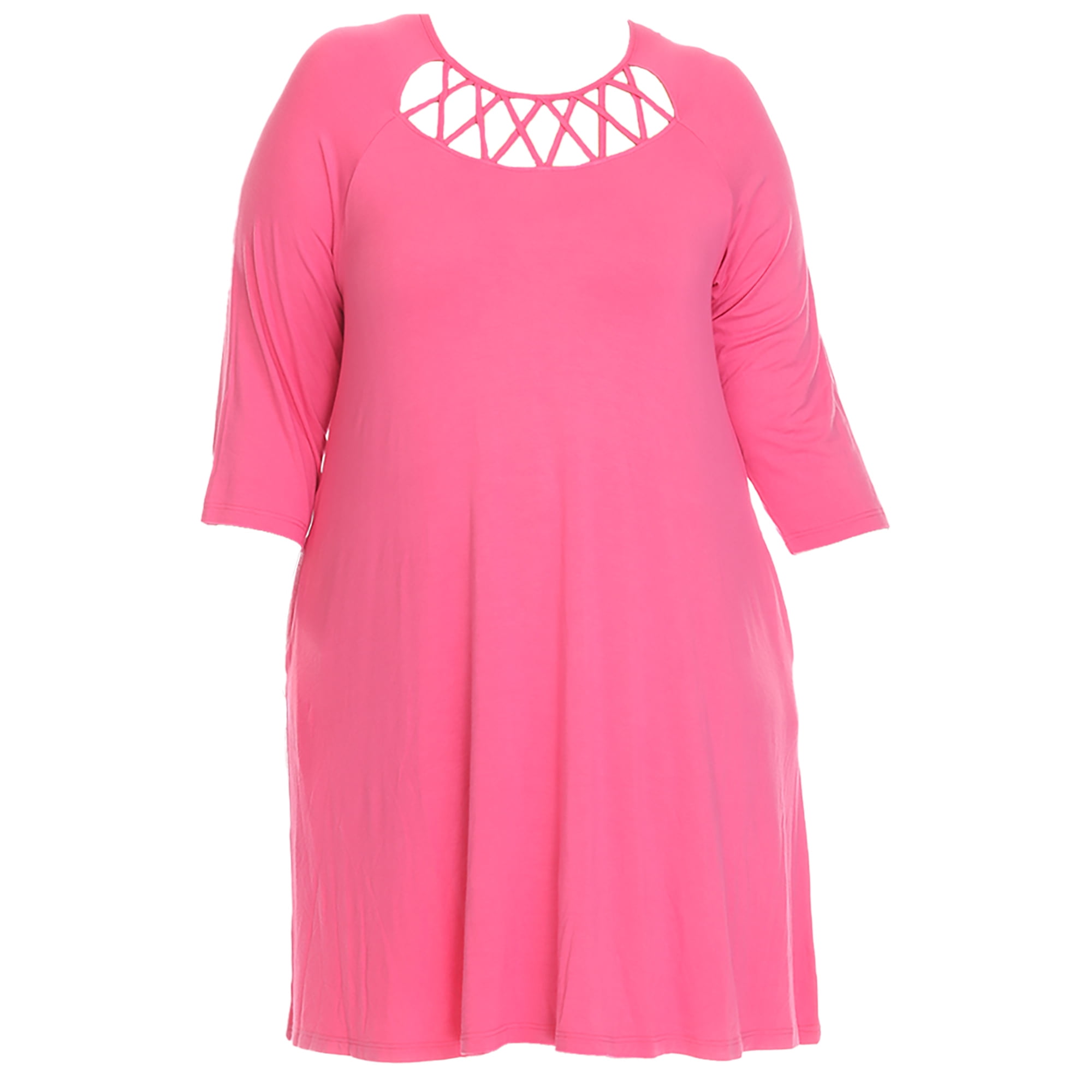 White Mark 3/4 Sleeve Crisscross Neck Dress (Women's & Women's Plus)