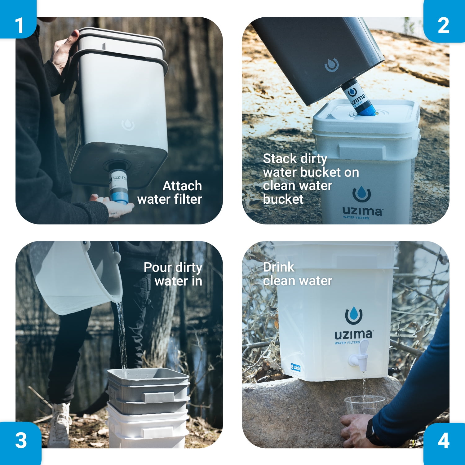 Uzima UZ-2 Camping Water Filter System, Emergency Use for Hiking and Backpacking