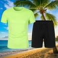 thumbnail image 2 of Yghzkop Men's Summer Mesh Beach Set Short Sleeve Round Neck Shirt & Athletic Shorts Quick-Dry Drawstring Pocket Lightweight Running Fitness Comfort Matching Outfit, 2 of 6