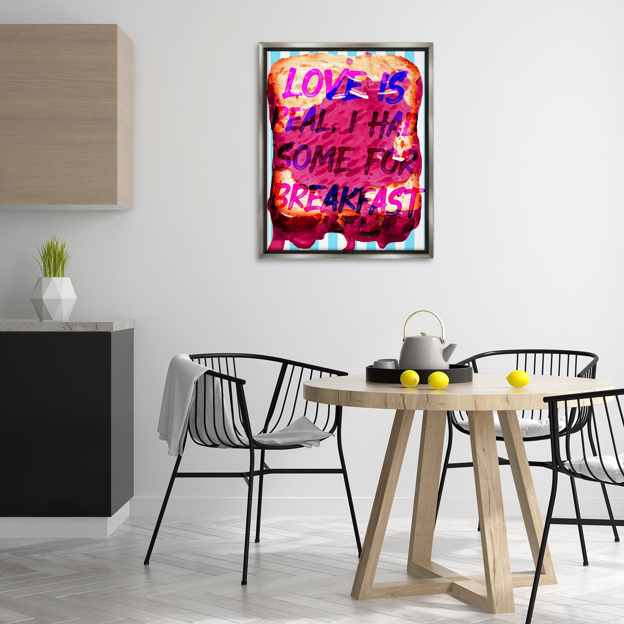 Stupell Industries Love Is Real Breakfast Food & Beverage Painting Gray Floater Framed Art Print Wall Art, 25 x 31