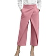 thumbnail image 3 of VBVC Women's Wrap Front Capri Pants,High Waist Wide Leg Cropped Trousers For Women,Ladies Elegant Office Workwear Culottes with Pockets,Pink,S-2XL, 3 of 9