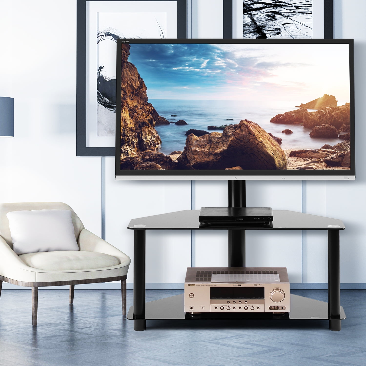 5Rcom 2-Shelf Corner Floor TV Stand with Swivel Mount for ...
