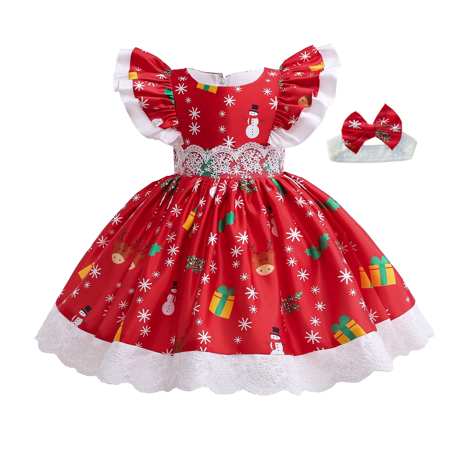 Toddler Baby Girls Christmas Dress Kid Ruffle Sleeveless Party Xmas Outfit Set