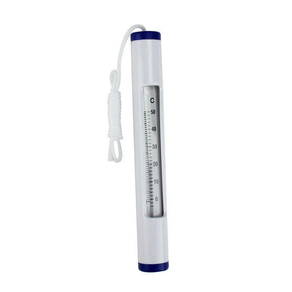 Northlight 6.75" White and Blue Round Swimming Pool Thermometer with Cord