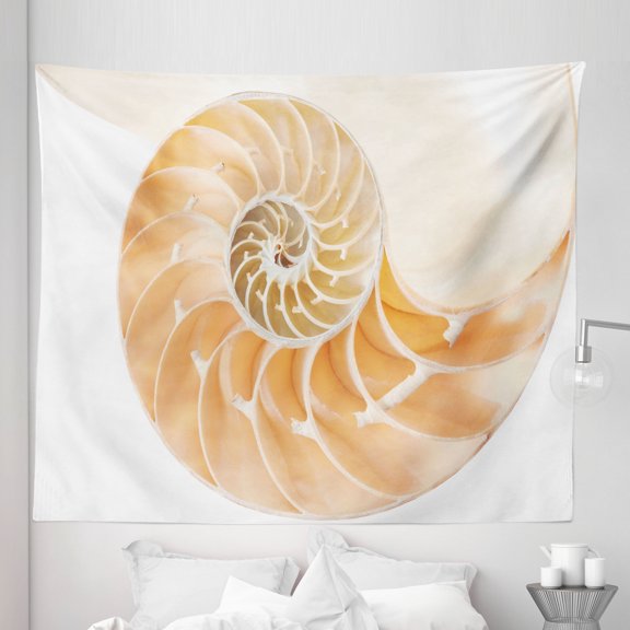 Ivory Tapestry, Nautilus Shell Showing the Chambers in Distance Curves Helix Hidden Print, Fabric Wall Hanging Decor for Bedroom Living Room Dorm, 5 Sizes, Cream White, by Ambesonne