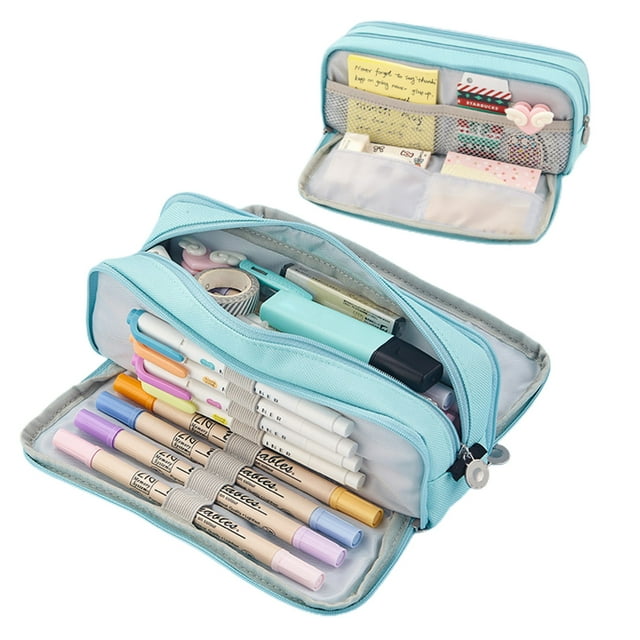 Large Capacity Pencil Case for Kids School Office Makeup, Pouch with 3 Compartments, Stationery Storage