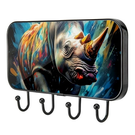 

Rhinoceros Animals Self Adhesive Towel Coat Wood Iron Hooks for Home Keys Door Outdoor Home Improvement Utility Hook