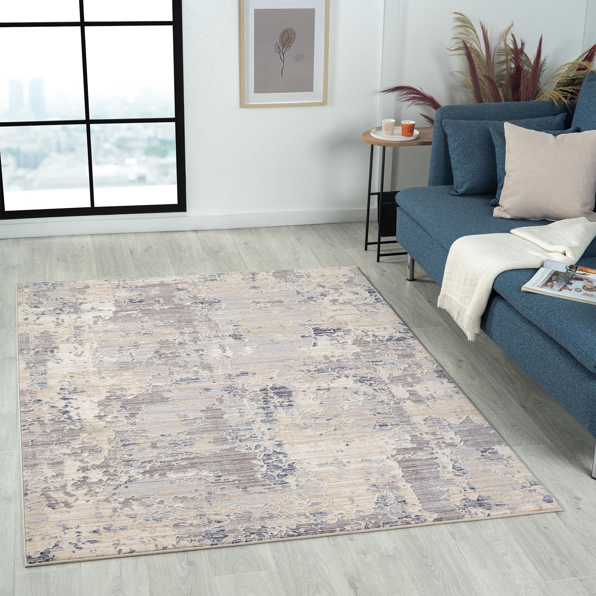 LR Home Mia 7'9" X 9'9" Gray/Blue Abstract Premium Ultra-Soft Indoor Area Rug