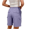 thumbnail image 5 of Linen Pants for Women New Women's Cargo Shorts Elastic Waist Loose Shorts with Multi Pocket Summer Outdoor Hiking Workout Sports Shorts Purples XL, 5 of 8
