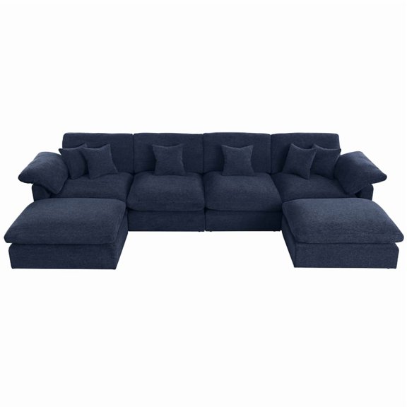 Modern 152" U Shape Chenille Sectional Sofa Cloud Couch With Removable Ottomans