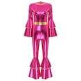 thumbnail image 4 of XUNZOO Womens 70S Disco Jumpsuits Metallic Shiny Tiered Flare Sleeve Bell Bottom Dancewear Hot Pink M, 4 of 7