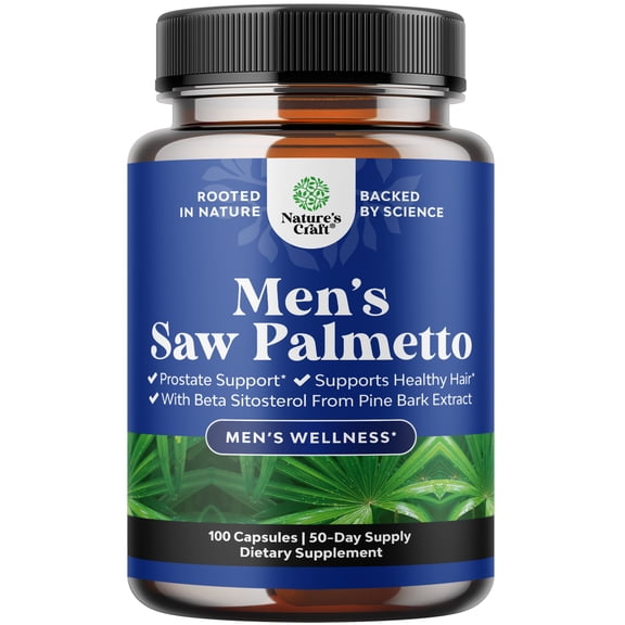 Natures Craft Saw Palmetto with Beta Sitosterol, Prostate Support Supplement for Men, 100 Capsules
