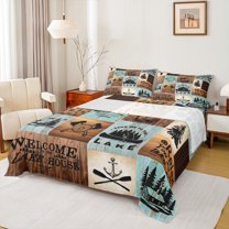 Homewish Happy Camping Twin Sheet Sets,Adventure Camper Twin Fitted Sheet,Rustic Farmhouse Cabin 03 For Boys Teens,Ultra Soft Home Decor,3pcs