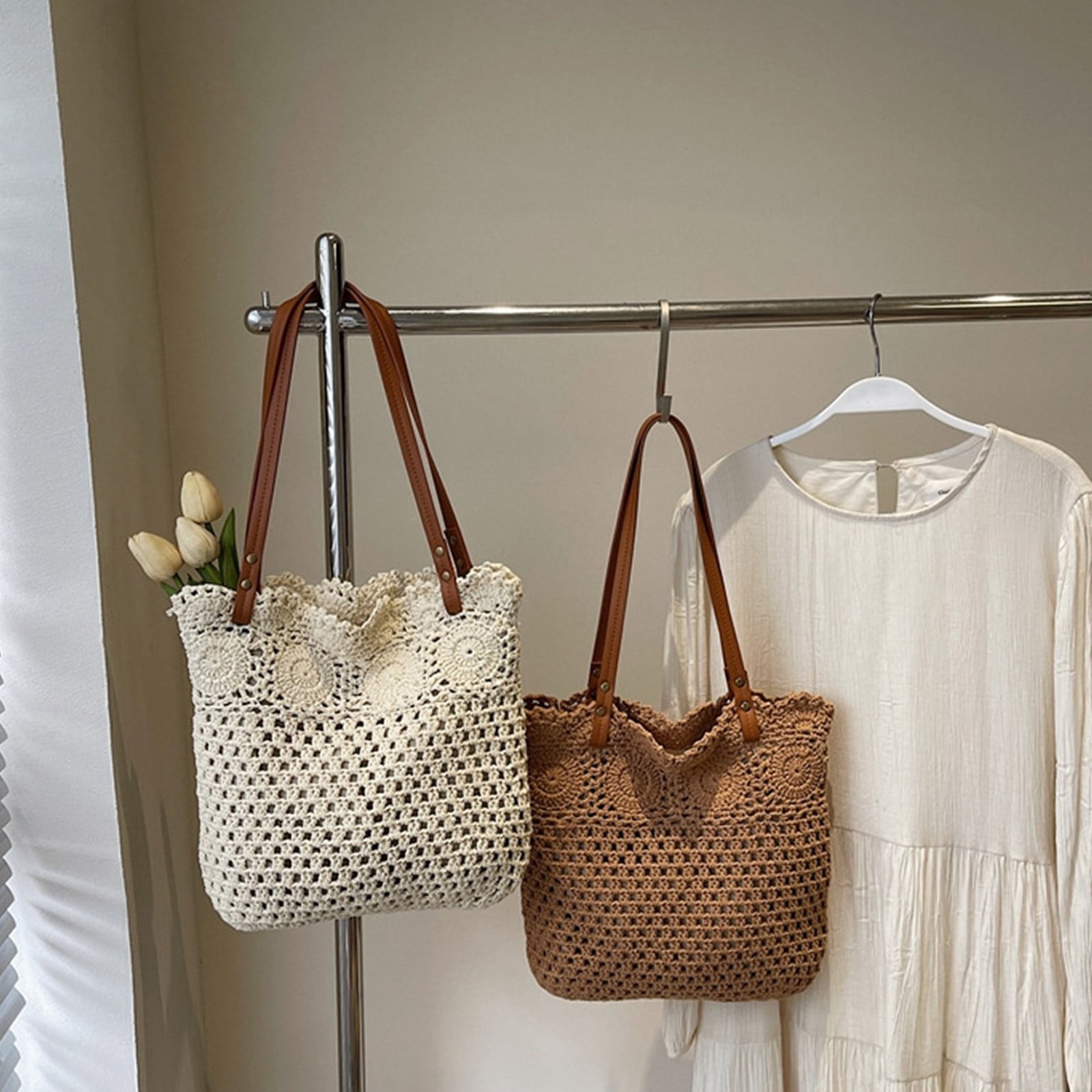 Fashionable Large Capacity Crochet Beach Bag For Women Cotton Hollow Design Shoulder Bags Handbag For Vacation