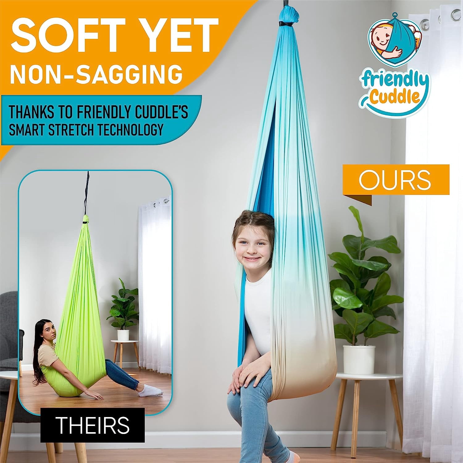 Friendly Cuddle Sensory Swing for Kids & Adults Cocoon Hammock, Beach