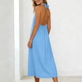thumbnail image 7 of Gamivast Dresses for Women Linen Halter V-Neck Sleeveless Maxi Dress with Pockets Casual Loose Fit Button Front Summer Beach Vacation Dress Blue XXL, 7 of 7