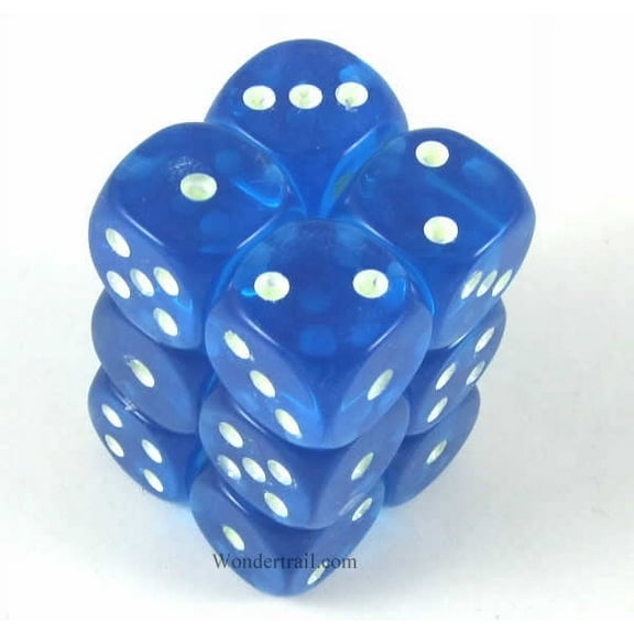 Blue Transparent Dice with Glow in the Dark Pips D6 16mm (5/8in) Pack of 12 Koplow Games