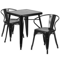 Flash Furniture Owen Commercial Grade 23.75" Square Black Metal Indoor-Outdoor Table Set with 2 Arm Chairs