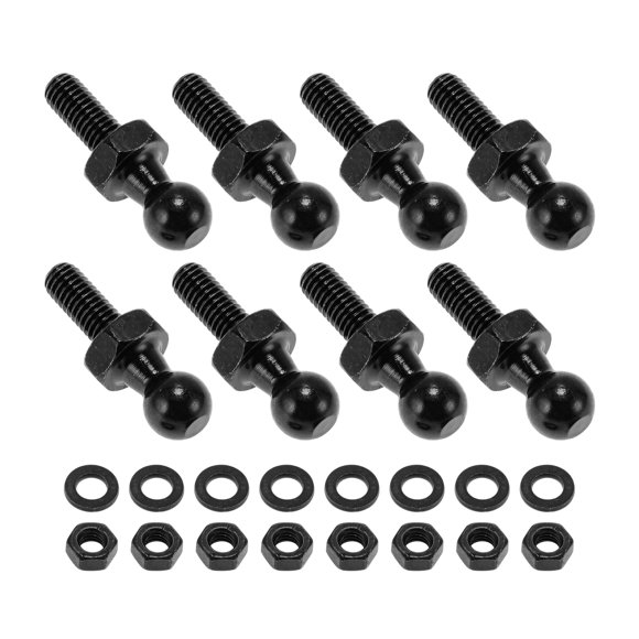Unique Bargains 1 Set M6 Ball Studs 0.39" Head 1.3" Length Iron Black Gas Spring Strut Mount Fittings with 8 Pcs Ball Head Bolts 8 Pcs Washers 8 Pcs Nuts