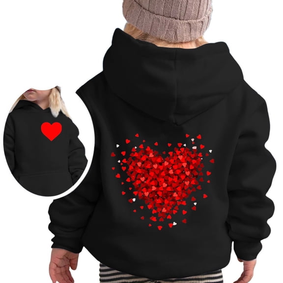 YUEHUA Love Heart Hoodies for Teen Girls Valentines Day Hoodie Casual Loose Fit Hooded Sweatshirts Comfy Pullover Tops for Kid Girl Boy, Size 6-7 Years