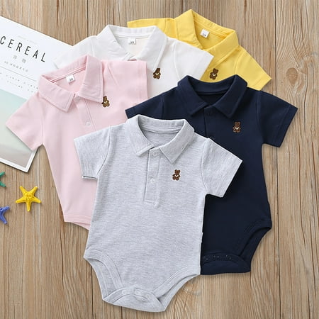 

MyBeauty Romper with Collar Breathable Cotton Newborn Toddler Baby Boy Short Sleeve Jumpsuit for Home Royal Blue 70 cm