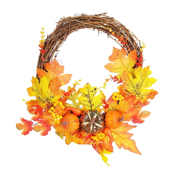 LAZIOEGR Hand‑crafted Maple & Pumpkin Leaf Wreath – 11.8" Door/Window Decor for Halloween & Christmas, Vibrant, Durable, Foam & Rattan