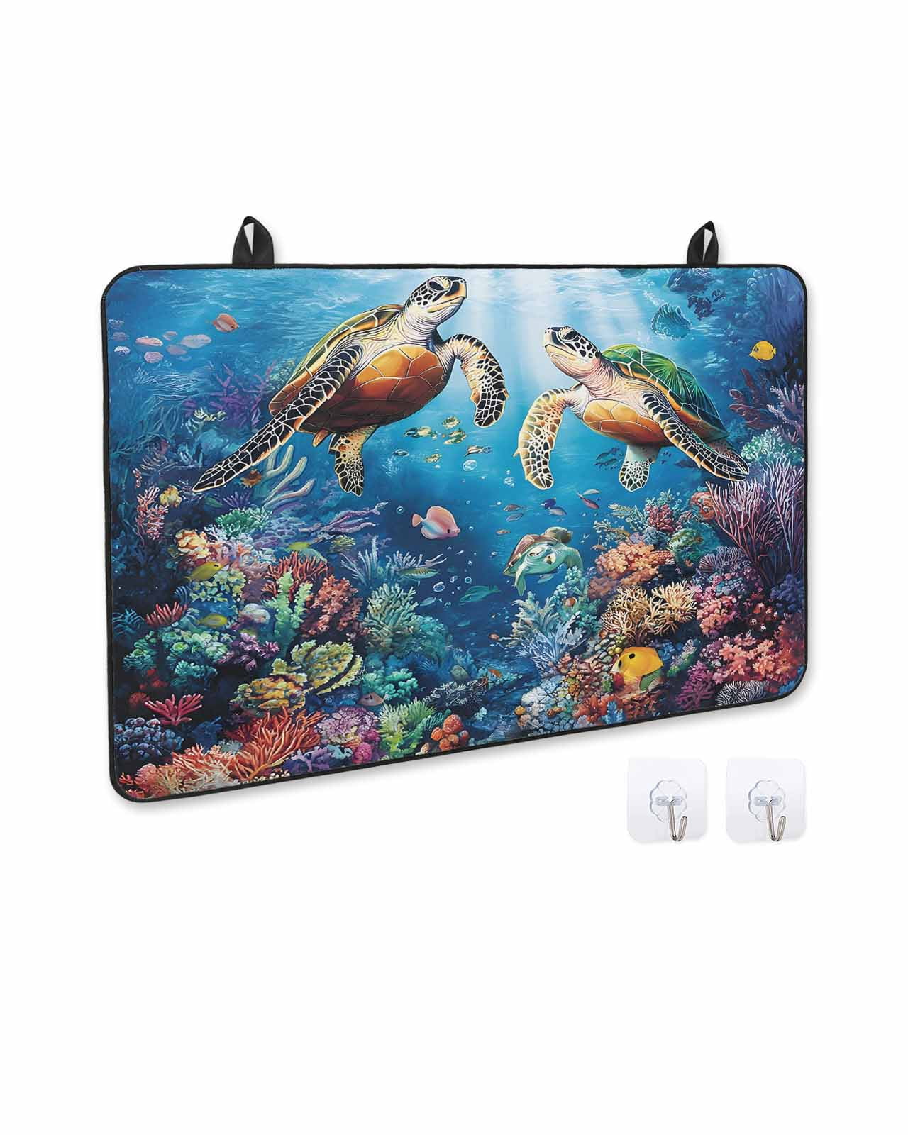nqOlkjepod Large Induction Cooktop Protector Mat 24"x21", Ocean Turtle Stove Top Covers for Electric Stove, Sea Coral Underwater Animal Fish Blue Stove Burner Cover Mats, Glass Top Stove Cover