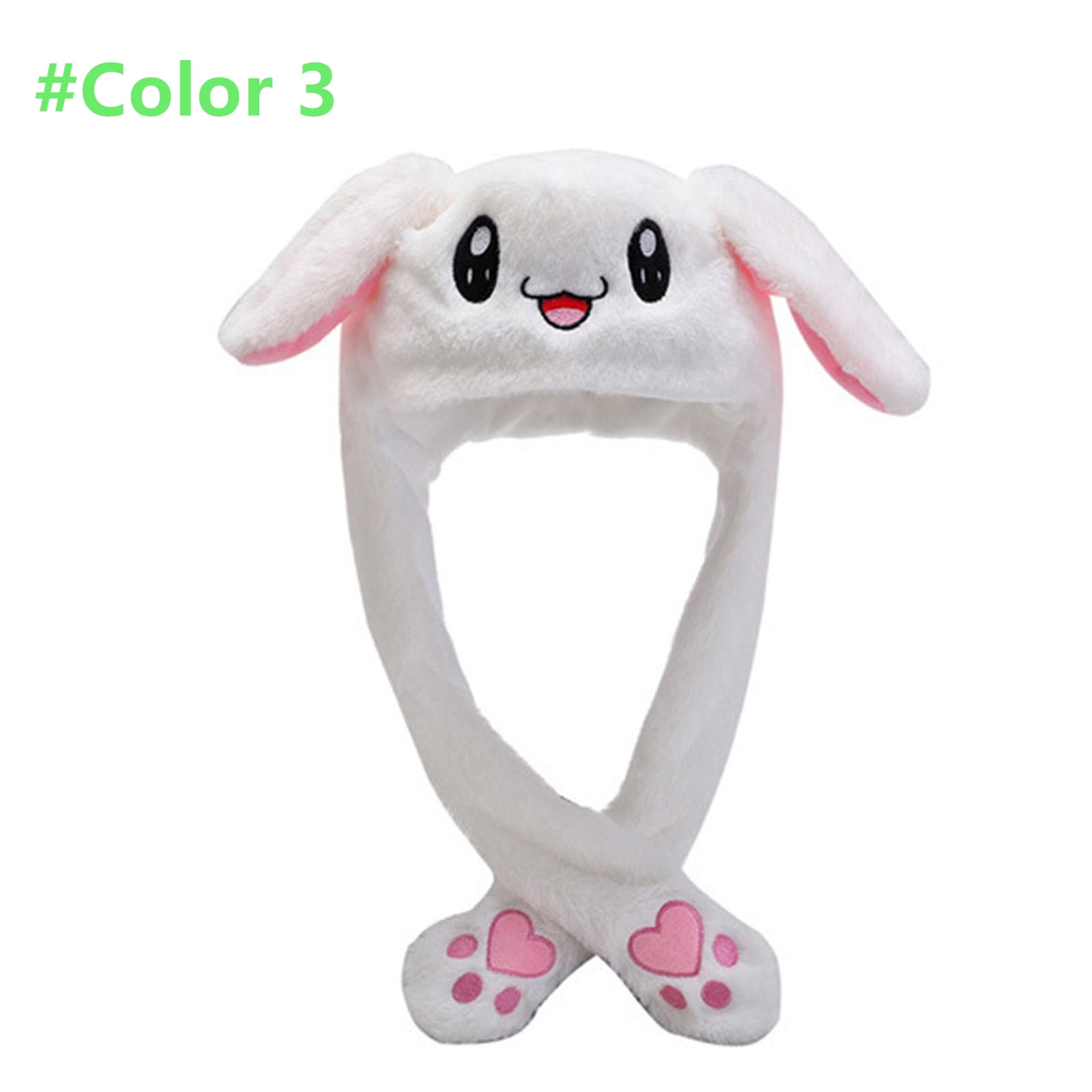 Light Up Plush Animal Hat with Moving Ears Cartoon Bunny Panda LED Earflap Cap, Women's, Size: Small, White