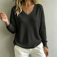 thumbnail image 6 of ClodeEU Women's V Neck Long Sleeve Waffle Tunic Top,Casual Loose Pullover Blouse Black,Women's Plus L, 6 of 8