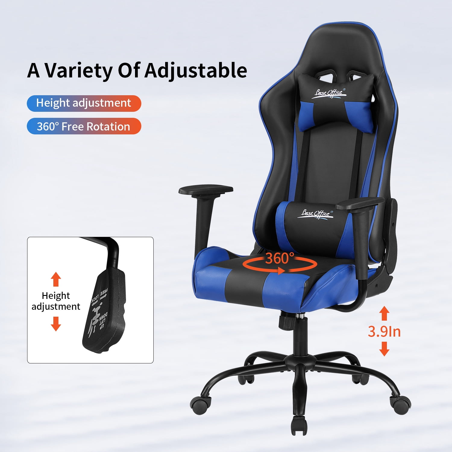 BestOffice Ergonomic Gaming Chair, Lumbar Support, Rolling Swivel for Men, Women(Blue)