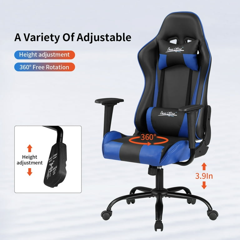 Gaming Chair Office Chair Desk Chair with Lumbar Support Headrest Armrest Task Rolling Swivel Ergonomic E Sports Adjustable PC Gamer Chair Blue