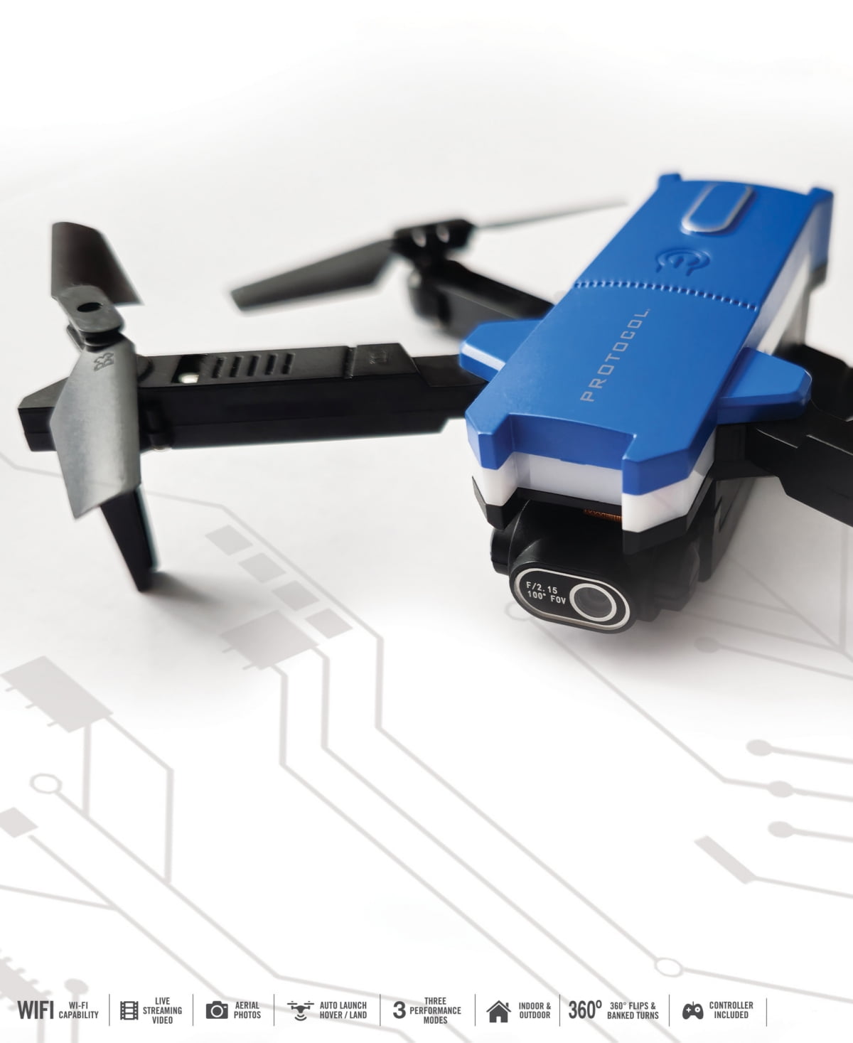 Protocol Aeroflux Folding Drone with Live Streaming Camera – Black