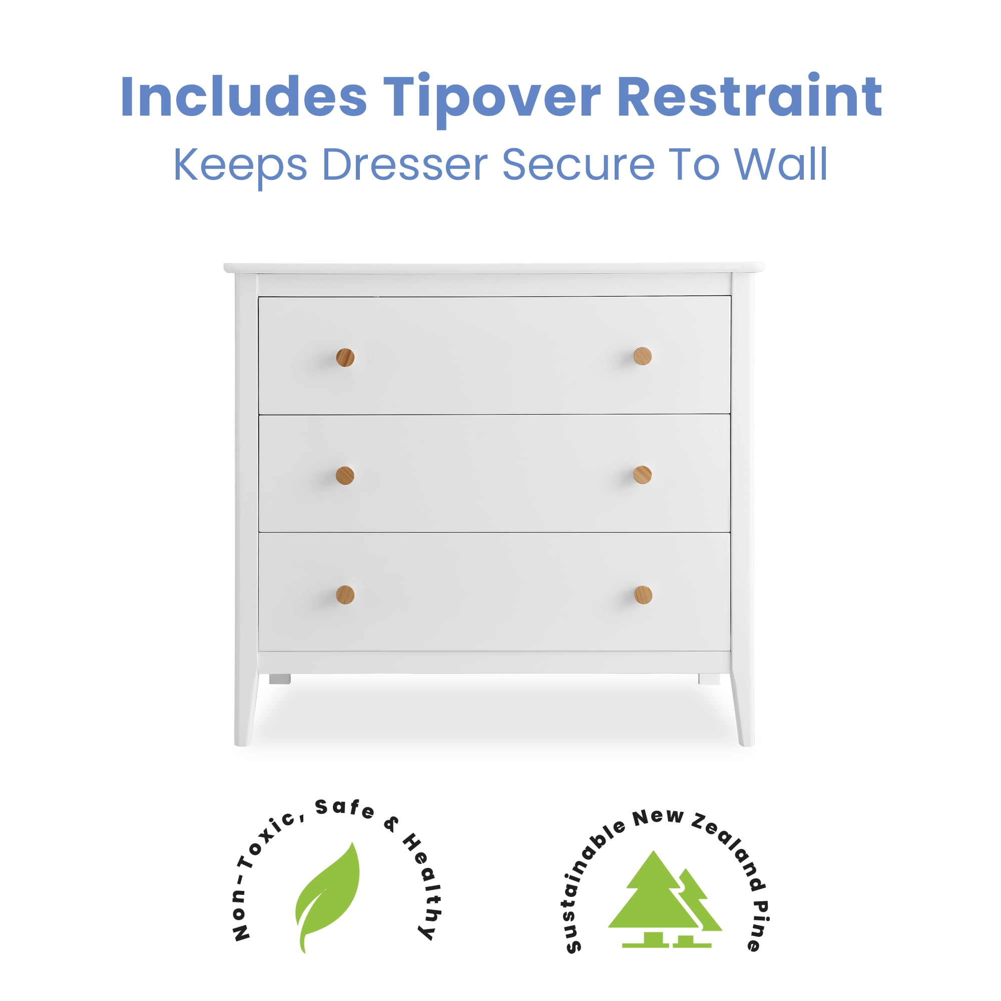 Delta Children Casey 3 Drawer Dresser, Bianca White/Natural