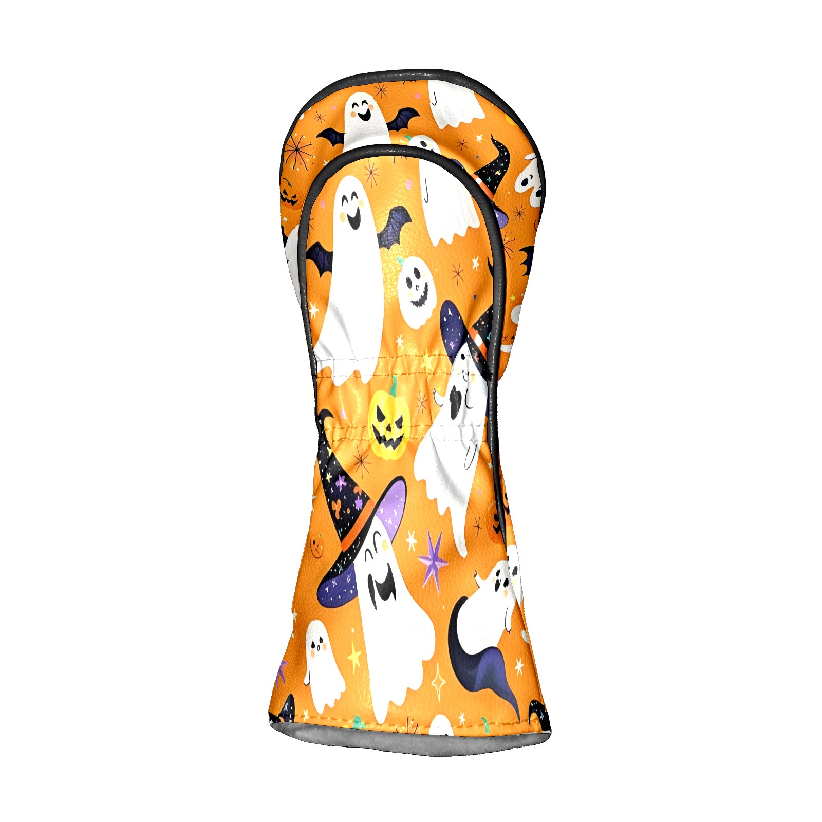 Golf Club Covers, Orange GhostPumpkin Premium PU Leather Driver Hybrid Putter Head Covers with Velvet Lining, Waterproof Golf Gifts for Men Women