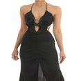 thumbnail image 1 of Women‘s Summer Long Sling Dress Solid Color Sleeveless Hanging Neck Split Ruffle Dress, 1 of 4
