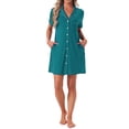 thumbnail image 2 of INSPIRE CHIC Womens Nightgowns Button Down Short Sleeve Sleep Shirts Nightshirt Pajama Dress with Pockets S Peacock Green, 2 of 6