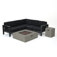 thumbnail image 3 of Noble House Camille Outdoor Aluminum 5 Piece V-Shape Sectional Sofa Set with Cushions and Fire Table, Black, Light Gray, 3 of 11