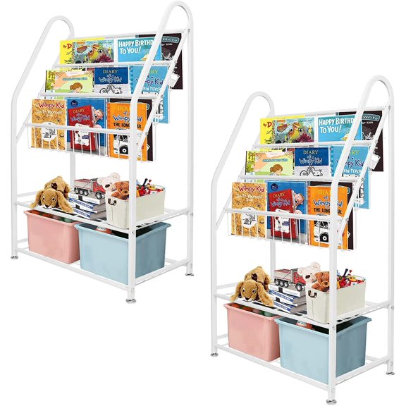ZXNYH Metal Kids Black Bookshelf LargeFreestanding for Children Room 32 in Toy Organizer Large Stable Bookcase Bookstore Library Book Unit Storage Kids Bed Living Room