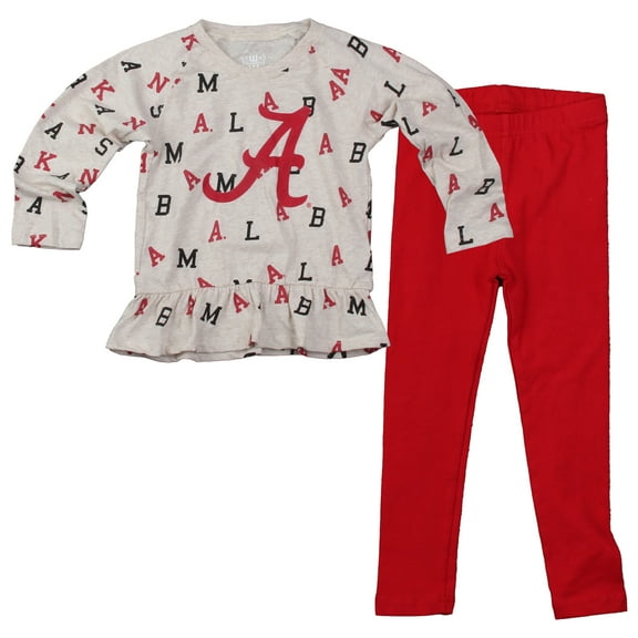 Girls Toddler Wes & Willy Oatmeal Alabama Crimson Tide Ruffle Raglan Long Sleeve T-Shirt & Leggings Set