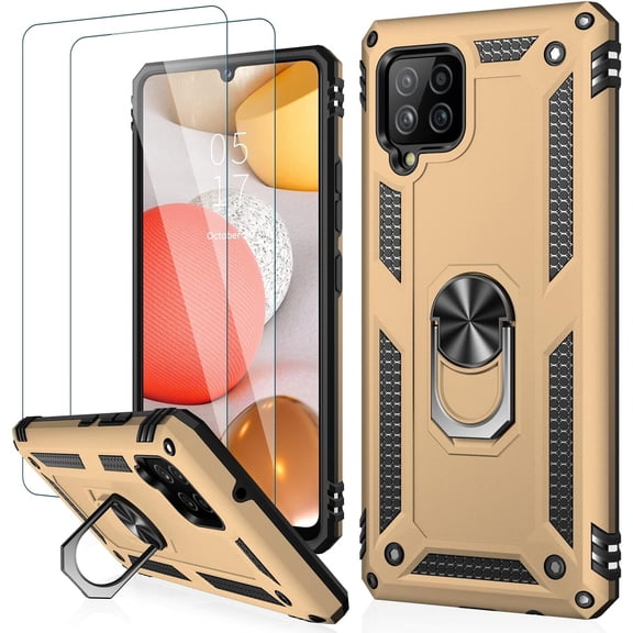 for Galaxy A42 5G Case with Screen Protector, Grade Shockproof Cover Pass 16ft Drop Test Protective Phone Case with Kickstand Car Holder for Samsung Galaxy A42 5G Gold