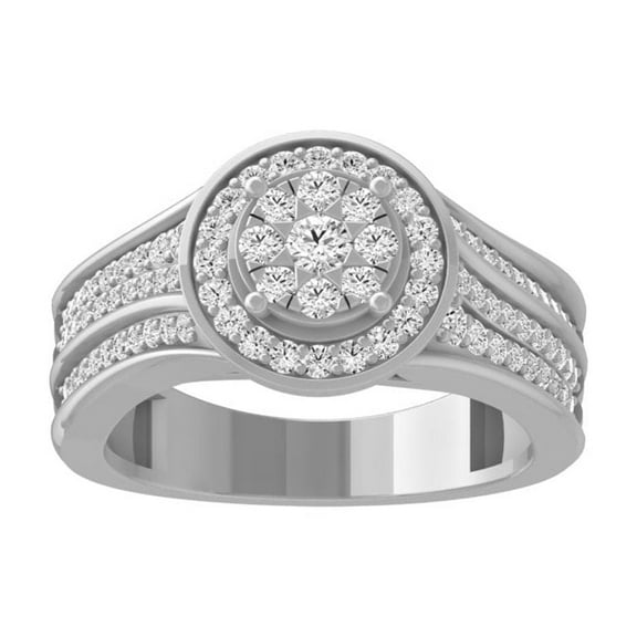 ARAIYA FINE JEWELRY 10K White Gold Cluster Diamond Wedding Band Ring (5/8 cttw, I-J Color, I2-I3 Clarity) Size 8.5