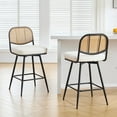 thumbnail image 6 of Bar Stools Set of 2 Swivel Upholstered Counter Height Bar Stools 29"Faux Leather Barstools with Rattan Back&Metal Footrest Comfortable Kitchen Island Chairs White, 6 of 8
