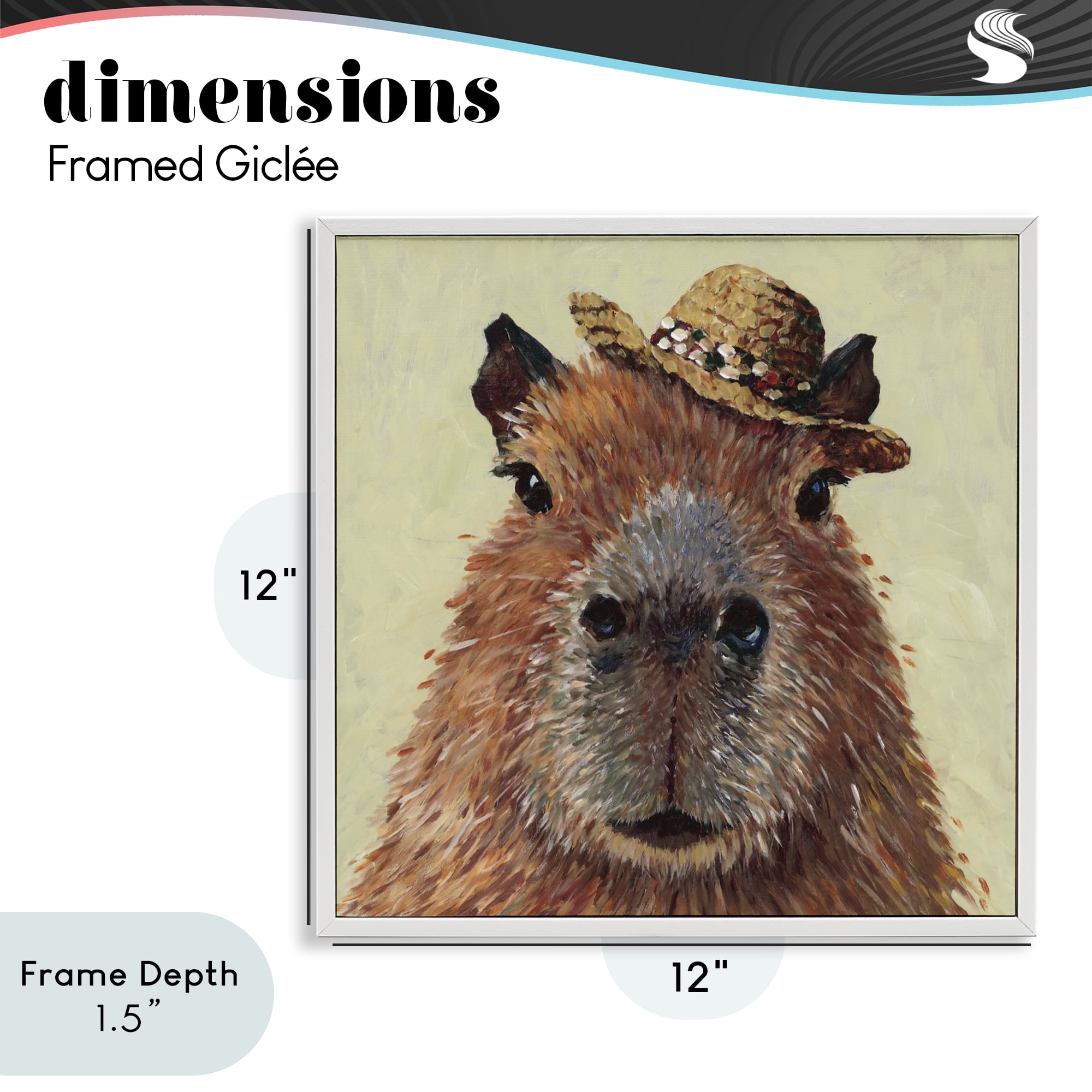 Stupell Industries Capybara with Straw Hat White Framed Giclee Art, design by Studio Bautista