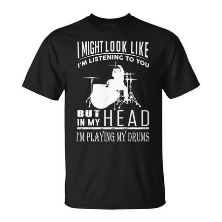 I m Playing My Drums Graphic Tee Unisex Adult Cotton Casual Musician Band Percussion Lover Gift T-Shirt Size L Color Black