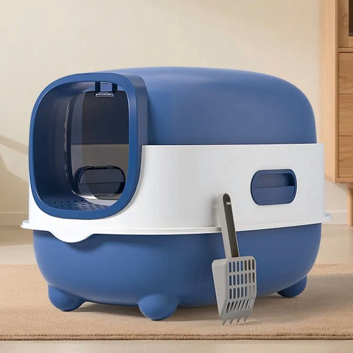 Blue Upgraded E‑Style Cat Litter Box with Drawer Design, Easy Clean Enclosed Odor‑Control Pet Litter Box