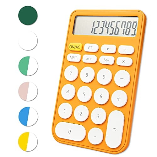 Calculadora 12 dígitos, pantalla grande, botones, LCD para oficina, escuela, hogar, negocios, suspensión automática, batería (naranja)