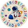 thumbnail image 2 of Washable Alphabet ABC Round Rug 3.14ft, Kids Astronaut Space Circle Carpet, Soft Non-Slip Educational Area Rug for Classroom, Playroom & Kids Room Decor, Blue, 2 of 11